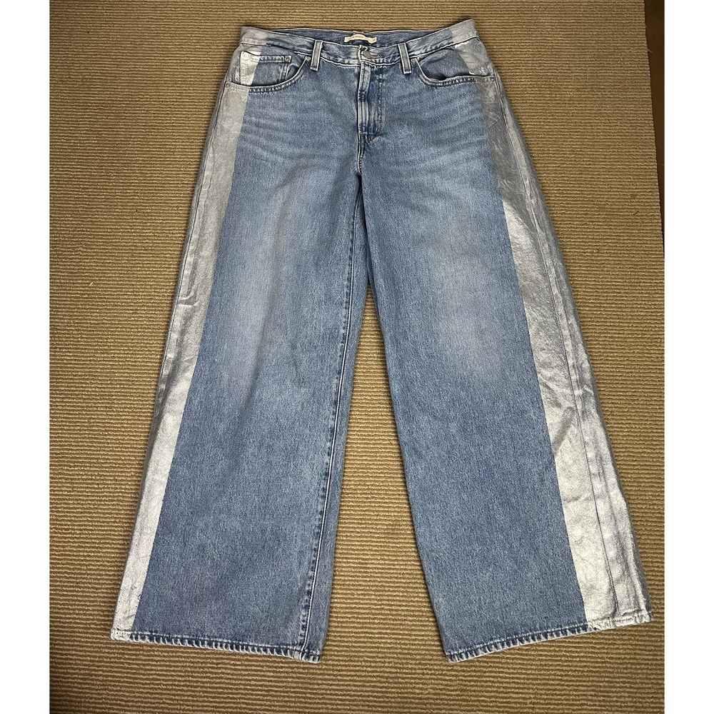 Levi's Premium XL Straight Women's 31 Blue Jeans Silver Metallic Stripe